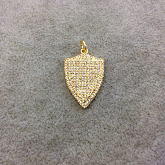Gold Plated CZ Cubic Zirconia Inlaid Shield Shaped Copper Pendant - Measuring 18mm x 25mm - Available in Four Colors, See Related!
