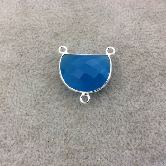 Sterling Silver Faceted Half Moon Shaped Ocean Blue Hydro (Man-made) Chalcedony Bezel Pendant - Measuring 20mm x 15mm - Sold Individually