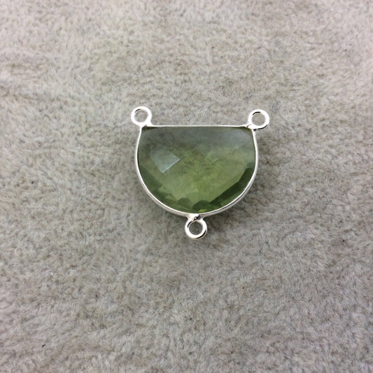 Light Green Hydro Quartz Bezel | Sterling Silver Faceted Half Moon Shaped (Man made) Pendant Connector - Measuring 20mm x 15mm