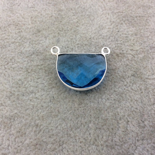 Sterling Silver Faceted Half Moon Shaped Sky Blue Hydro (Man-made) Quartz Bezel Pendant - Measuring 20mm x 15mm - Sold Individually