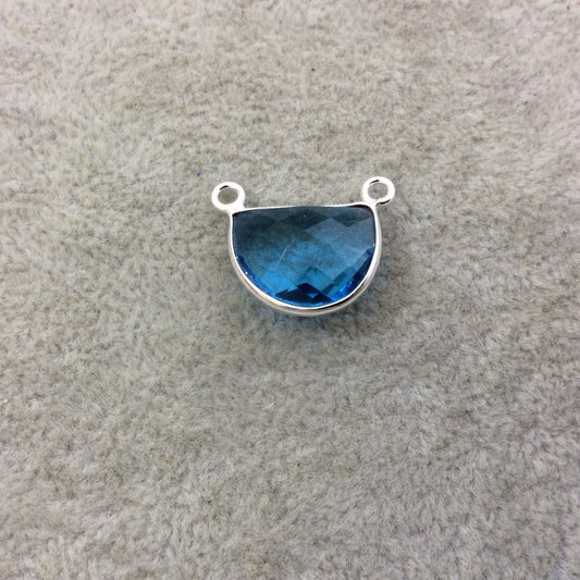 Sterling Silver Faceted Half Moon Shaped Sky Blue Hydro (Man-made) Quartz Bezel Pendant - Measuring 16mm x 12mm - Sold Individually
