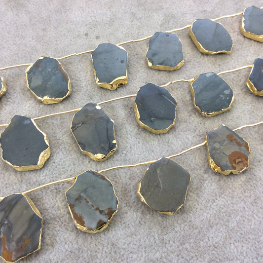 Green Jasper Beads | Gold Electroplated Top Drilled Jasper Slab Beads