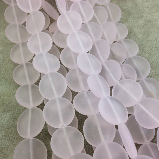 20mm Matte Light Pink Flat Circular/Coin Shaped Mock Beach/Sea Glass Beads with 1mm Holes - Sold by 15.75" Strands (Approx. 19 Beads)