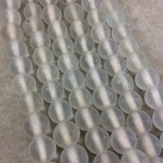 14mm Matte Trans. White Centered Irregular Rondelle Shaped Indian Beach/Sea Glass Beads - Sold by 16" Strands - Approx. 28 Beads