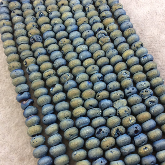 8mm Matte Finish Premium Rondelle Shaped Blue/Gold Titanium Druzy Agate Beads with 1mm Holes - Sold by 7.75" Strands (Approx. 38 Beads)