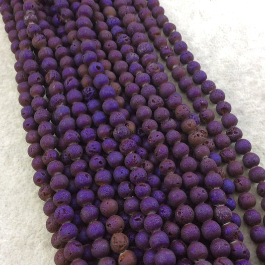 6mm Matte Finish Premium Deep Purple Titanium Druzy Agate Round/Ball Shaped Beads with 1mm Holes - Sold by 15.5" Strands (Approx. 66 Beads)