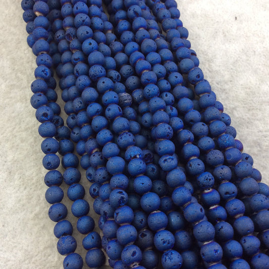 6mm Matte Finish Premium Deep Blue Titanium Druzy Agate Round/Ball Shaped Beads with 1mm Holes - Sold by 15.5" Strands (Approx. 66 Beads)
