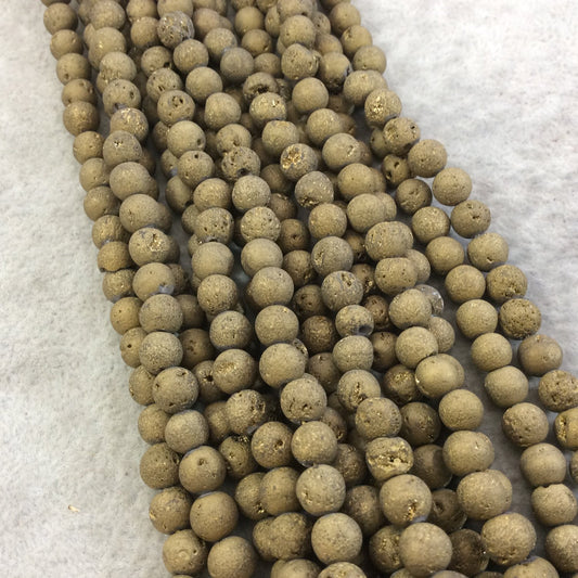 6mm Matte Finish Premium Metallic Gold Titanium Druzy Agate Round/Ball Shape Beads with 1mm Holes - Sold by 15.5" Strands (Approx. 66 Beads)