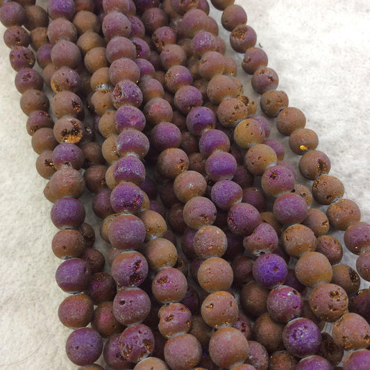 8mm Matte Finish Premium Metallic Purple/Bronze Druzy Agate Round/Ball Shape Beads with 1mm Holes - Sold by 15.5" Strands (Approx. 48 Beads)