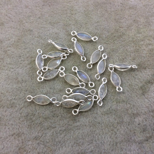 Sterling Silver Pointed/Cut Stone Faceted Marquise Shape Moonstone Bezel Connector Component - Measures 3-3.5mm x 8-8.5mm - Natural Gemstone