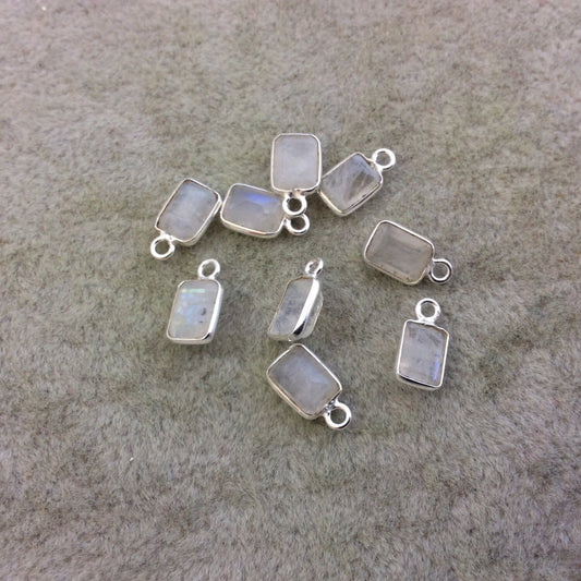 BULK PACK of Six (6) Sterling Silver Pointed/Cut Stone Faceted Rectangle Shaped Moonstone Bezel Pendants - Measuring 5mm x 7mm