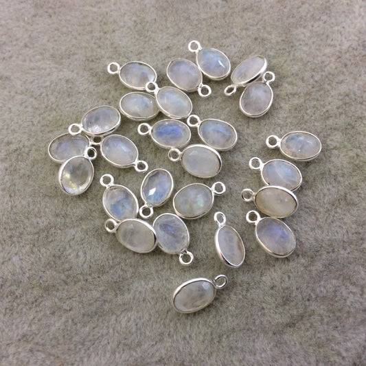 BULK PACK of Six (6) Sterling Silver Pointed/Cut Stone Faceted Oval/Oblong Shaped Moonstone Bezel Pendants - Measuring 6mm x 8mm