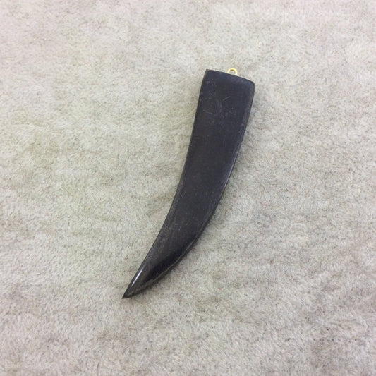 SALE 3" Black Skinny Flat Curved Tusk/Claw Shaped Natural Horn Pendant with Gold Plated Ring - Measuring 18mm x 75mm