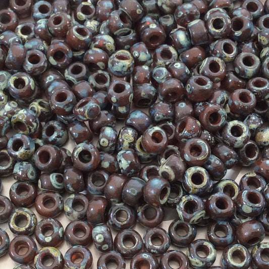 Size 6/0 Transparent Picasso Red/Brown Genuine Miyuki Glass Seed Beads - Sold by 20 Gram Tubes (Approx. 200 Beads per Tube) - (6-94503)