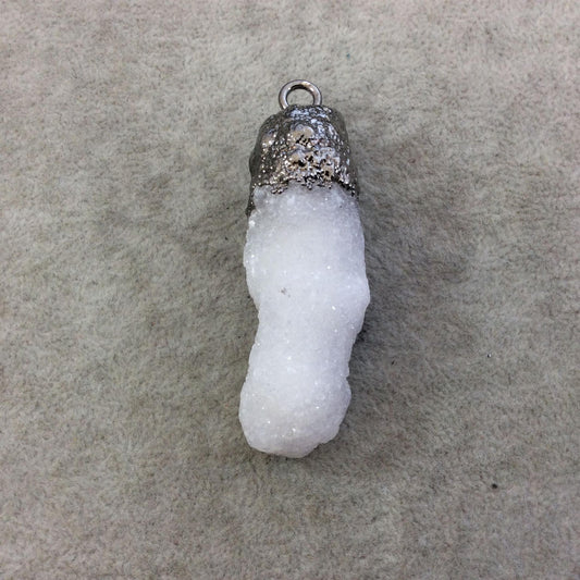 Large Gunmetal Electroplated Natural Druzy White Spirit/Cactus Quartz Vertical Cluster Pendant - Measuring 45-55mm Wide - INDIVIDUAL, RANDOM
