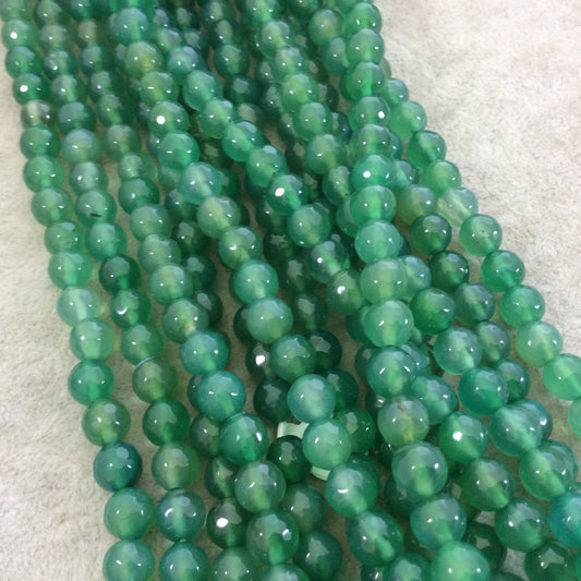 8mm Faceted Dyed Bright Green Agate Round/Ball Shape Beads with 1mm Holes - Sold by 15" Strands (Approx. 48 Beads) - High Quality Gemstone