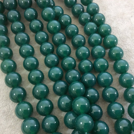 12mm Smooth Dyed Pine Green Agate Round/Ball Shaped Beads with 1mm Holes - Sold by 15" Strands (Approx. 33 Beads) - High Quality Gemstone