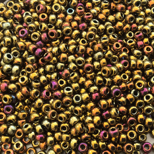 Size 8/0 Glossy Finish Metallic Gold Iris Genuine Miyuki Glass Seed Beads - Sold by 22 Gram Tubes (Approx. 900 Beads per Tube) - (8-9462)