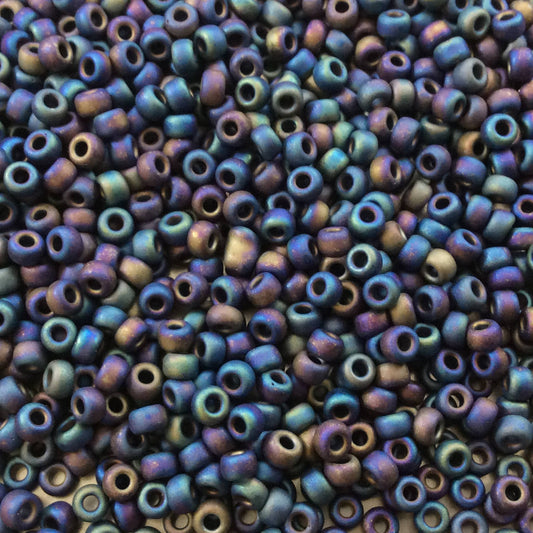 Size 8/0 Matte AB Finish Opaque Black Genuine Miyuki Glass Seed Beads - Sold by 22 Gram Tubes (Approx. 900 Beads per Tube) - (8-9401FR)