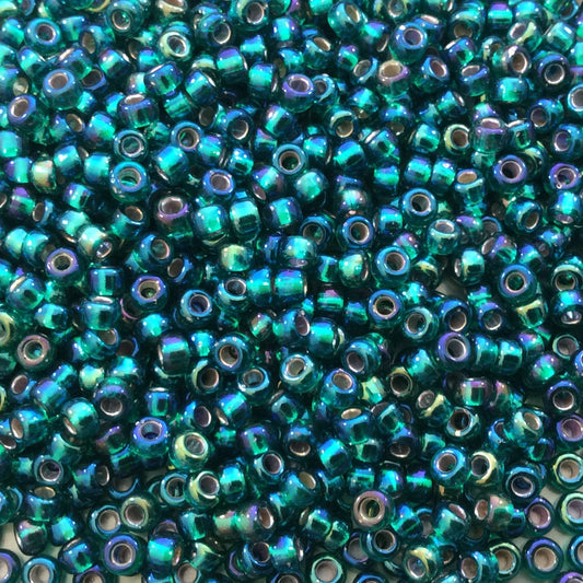 Size 8/0 Glossy AB Silver Lined Emerald Genuine Miyuki Glass Seed Beads - Sold by 22 Gram Tubes (Approx 900 Beads per Tube) - (8-91017)