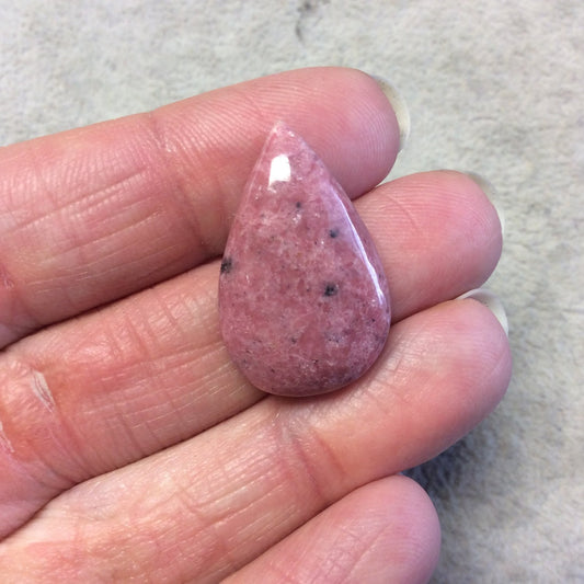 Natural Rhodonite Pear/Teardrop Shaped Flat Backed Cabochon - Measuring 17mm x 27mm, 6mm Dome Height - Natural High Quality Gemstone