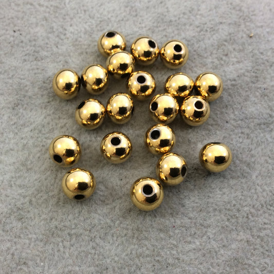 8mm Glossy Finish Gold Plated Brass Round/Ball Shaped Metal Spacer Beads with 1mm Holes - Loose, Sold in Pre-Packed Bags of 20 Beads