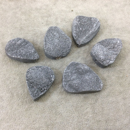 Single OOAK Metallic Silver Coated Druzy Stone Teardrop Shaped Drilled Beads - Measuring 30-40mm Long, Approx. - Sold Individually, Random