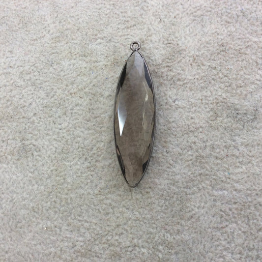Gunmetal Plated Faceted Smoky Brown Hydro (Lab Created) Quartz Marquise Shaped Bezel Pendant - Measuring 13mm x 45mm - Sold Individually