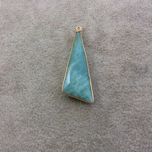 Gold Plated Natural Amazonite Faceted Triangle/Sail Shaped Copper Bezel Pendant - Measures 17mm x 47mm - Sold Individually, Random