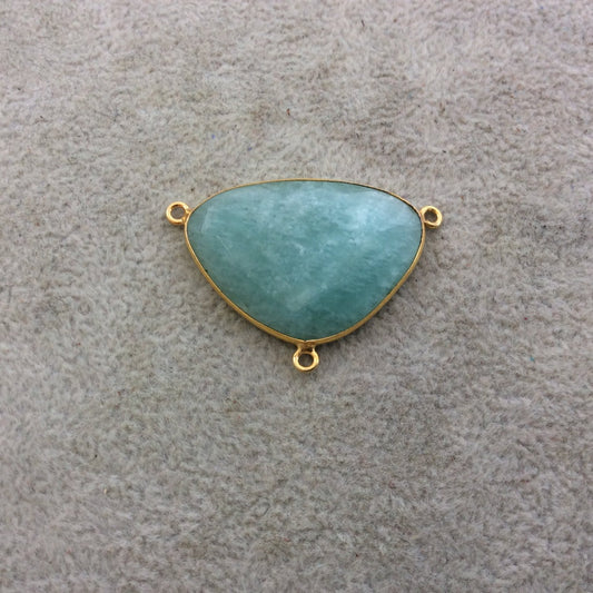 Gold Plated Natural Amazonite Faceted Triangle Shaped Copper Bezel Flat Backed Pendant - Measures 33mm x 23mm - Sold Individually, Random