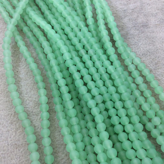 4mm Matte Finish Dyed Light Green Jade Round/Ball Shaped Beads with 0.8mm Holes - Sold by 15" Strands (Approx. 92 Beads) - Quality Gemstone