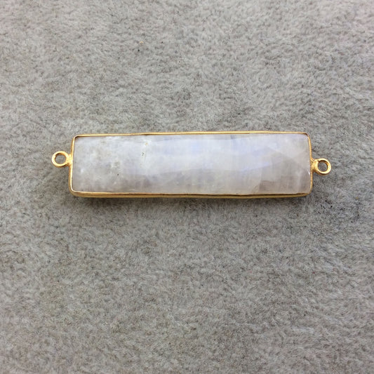 Gold Plated Natural Moonstone Faceted Bar/Rectangle Shape Copper Bezel Connector - Measures 14mm x 50mm - Sold Individually, Randomly Chosen