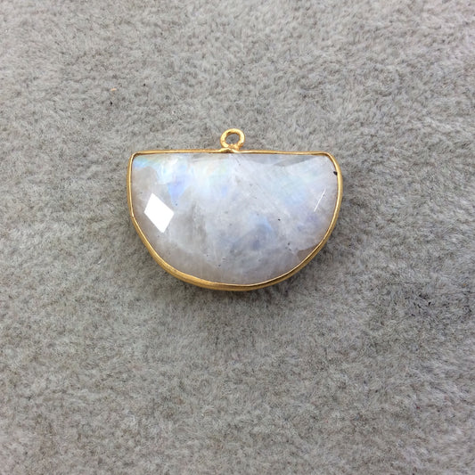 Gold Plated Natural Moonstone Faceted Half Moon Shaped Copper Bezel Pendant - Measures 30mm x 20mm - Sold Individually, Randomly Chosen