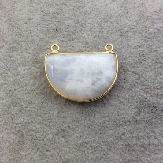Gold Plated Natural Moonstone Faceted Half Moon Shaped Copper Bezel Pendant - Measures 30mm x 20mm - Sold Individually, Randomly Chosen