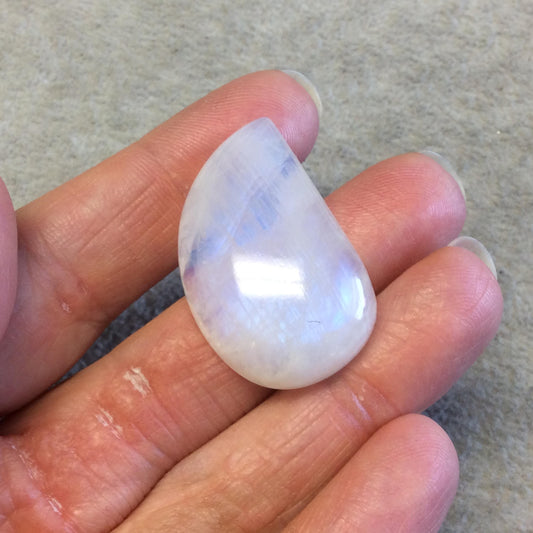 OOAK Single AAA Curved Tear Shaped Blue Moonstone Flat Back Cabochon - Measuring 22mm x 37mm, 9.5mm Dome Height - Gemstone Cab (Batch B)