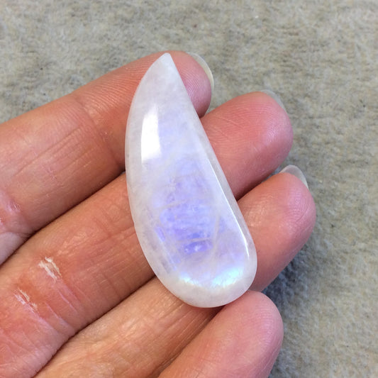 OOAK Single AAA Curved Tear Shaped Rainbow Moonstone Flat Back Cabochon - Measuring 18mm x 44mm, 7.5mm Dome Height - Gemstone Cab (Batch B)