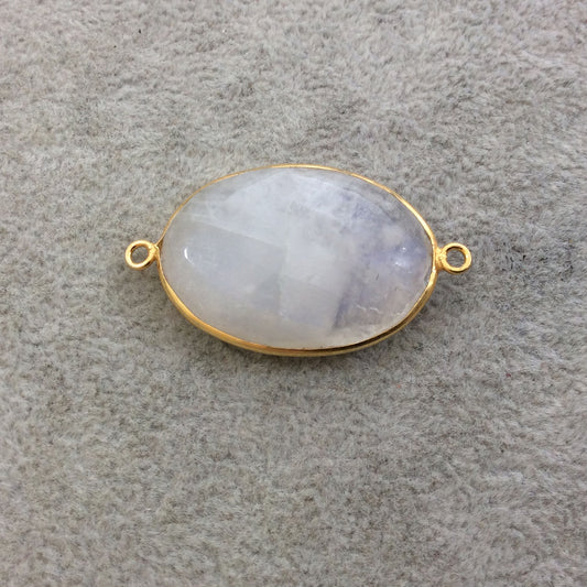 Gold Plated Natural Moonstone Faceted Marquise Shaped Copper Bezel Connector - Measures 23mm x 32mm - Sold Individually, Randomly Chosen
