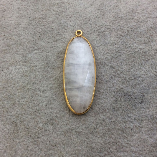Gold Plated Natural Moonstone Flat Back Faceted Oblong Oval Shaped Copper Bezel Pendant - Measures 15mm x 40mm - Sold Individually, Random