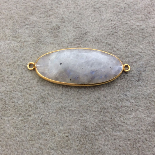Gold Plated Natural Moonstone Flat Back Faceted Oblong Oval Shaped Copper Bezel Connector - Measures 15mm x 40mm - Sold Individually, Random