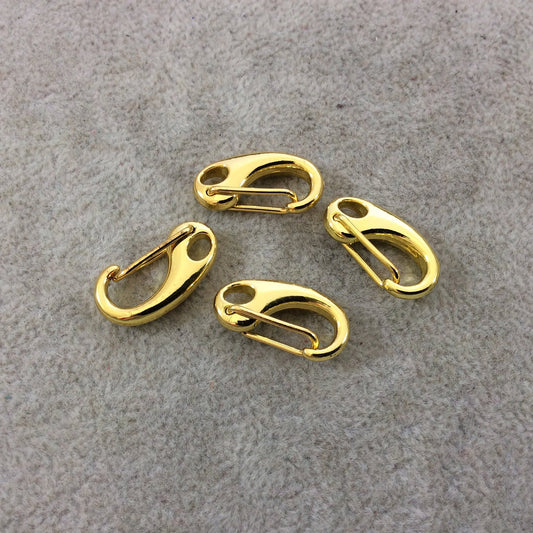 3/4" Long Gold Plated Clip Style Lobster Claw Shaped Copper Clasp Components - Measuring 10mm x 20mm - Sold in Packs of Four (4) Clasps