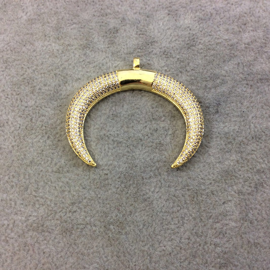 Large Gold Plated CZ Cubic Zirconia Inlaid Crescent Shaped Copper Pendant - Measuring 45mm x 34mm - Four Colors Available, See Related!