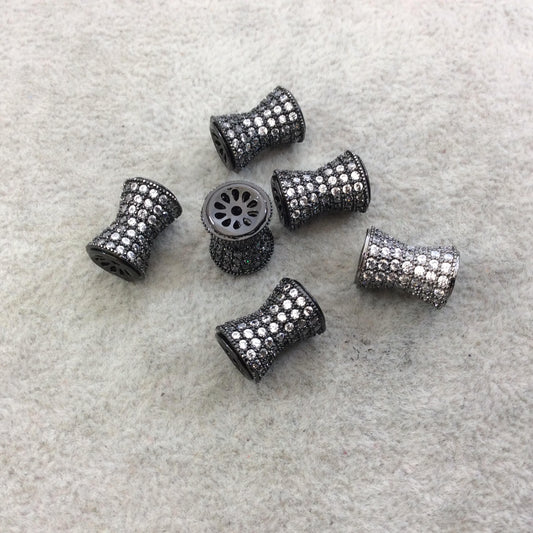 9mm x 13mm Gunmetal Plated CZ Cubic Zirconia Inlaid Flared Shaped Copper Bead with 2mm Holes - Sold Individually - Other Colors Available!