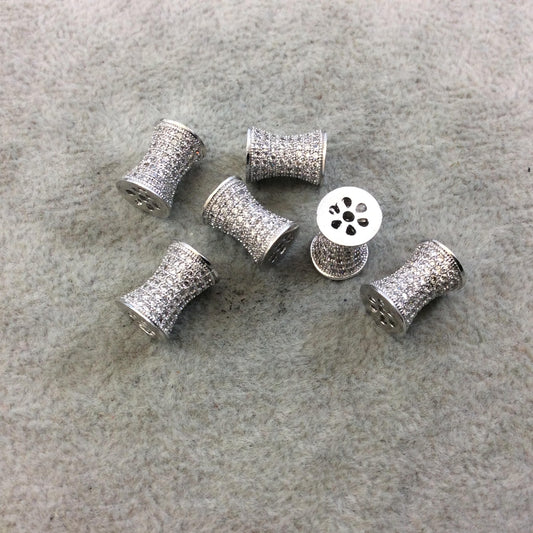 8mm x 11mm Silver Plated CZ Cubic Zirconia Inlaid Flared Shaped Copper Bead with 2mm Holes - Sold Individually - Other Colors Available!