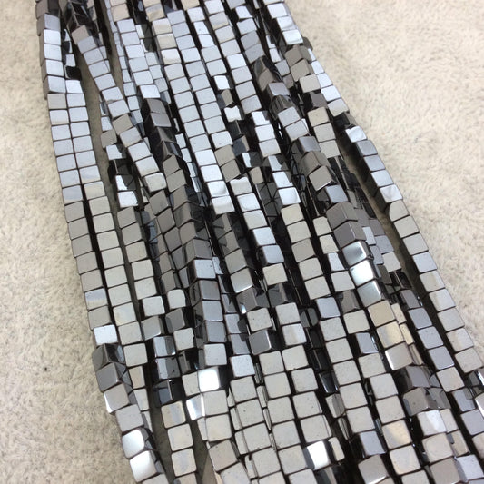 4mm Metallic Gunmetal Coated Natural Hematite Cube Shaped Beads with 1mm Holes - 16" Strand (Approximately 99 Beads) - High Quality Gemstone