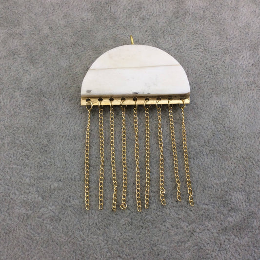 2" White/Ivory Jellyfish Shaped Natural Bone Pendant with Gold Plated Chains - Measuring 52mm x 31mm, 45mm Long Chains
