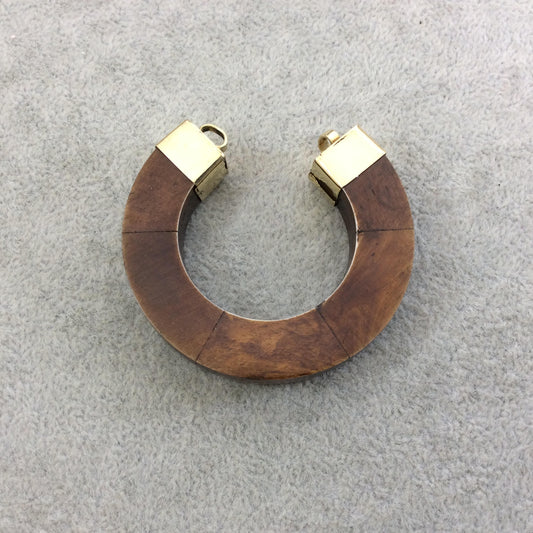2.25" Warm Brown Double Ended Thick U-Shaped Crescent Shaped Natural Ox Bone Focal Pendant - Measuring 55mm x 56mm - (TR077-WB)