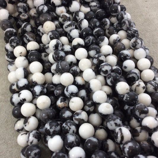 10mm Smooth Natural Zebra Jasper Round/Ball Shaped Beads with 1mm Holes - Sold by 15.5" Strands (Approx. 38 Beads) - Quality Gemstone