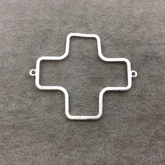 Large Silver Plated Copper Open ROUNDED Cross/Plus Sign Shape Connector Components - ~ 52mm x 52mm - Sold in Packs of 10 (194-SV-RD)