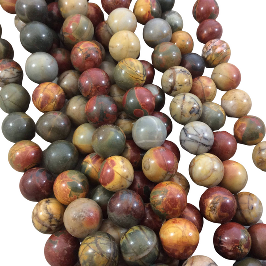 12mm Glossy Finish Natural Multicolor Picasso Jasper Round/Ball Shaped Beads with 1mm Holes - Sold by 15.5" Strands (Approx. 32 Beads)