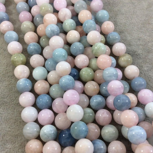 10mm Glossy Finish Natural Multicolor Pastel Morganite Round/Ball Shaped Beads with 1mm Holes - Sold by 15.5" Strands (Approx. 39 Beads)